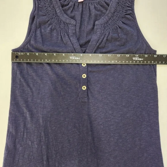 Lilly Pulitzer Essie Navy Blue Smocked Henley Sleeveless Shift Dress XS 23597 - Picture 4 of 8
